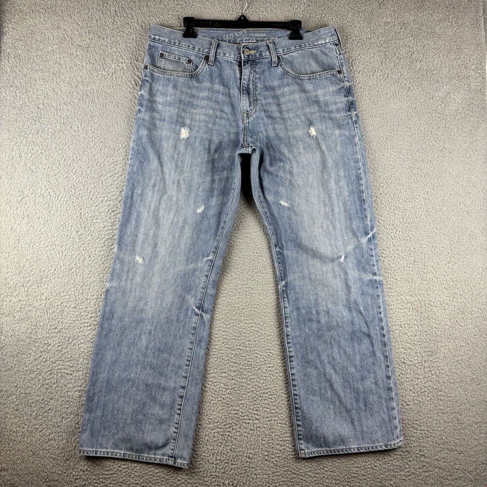 Old Navy Loose Straight Jeans Men’s 36x32 Light Wash Distressed